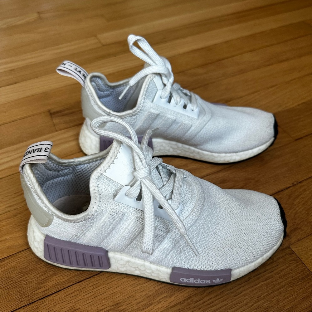 adidas Womens White and Purple NMD R1 Sneakers